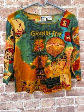 VTG Y2K Take Two size L Colorful 'Grande Fete' Paris beaded t-shirt top